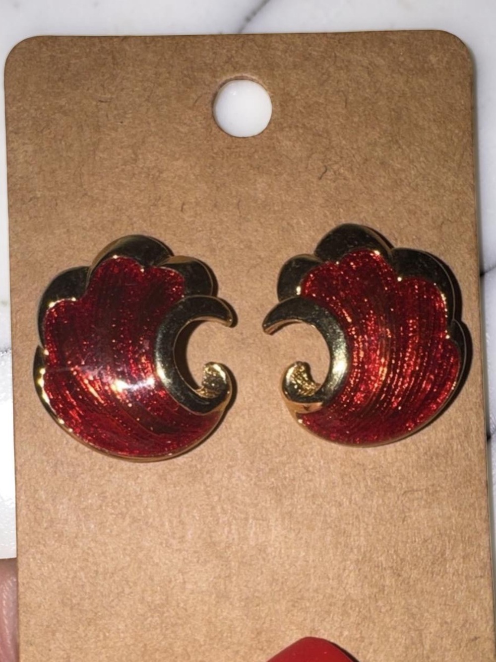 Vintage Avon Red Enamel Wave Earrings - Picture 2 of 4